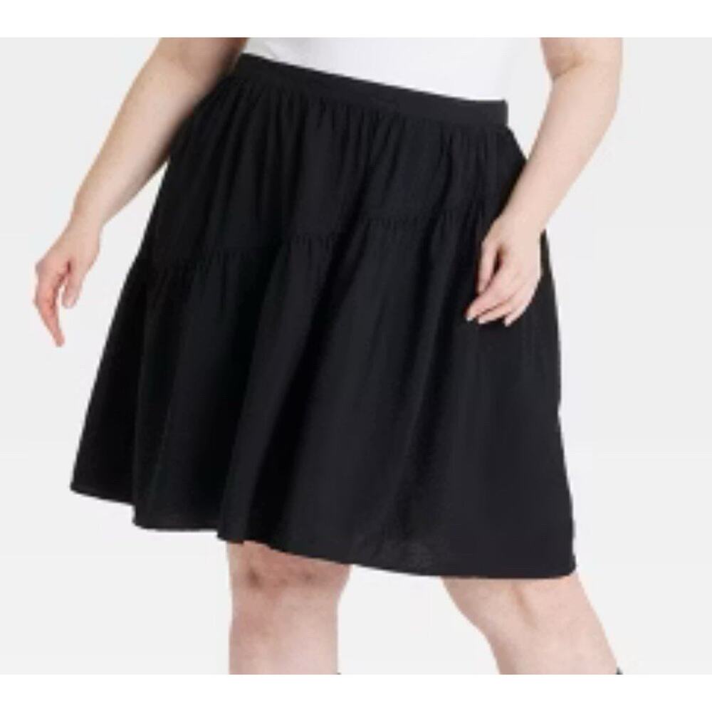 Ava & Viv Women’s Black Tiered Skirt Size 2X Pull-On Crinkle Midi Plus Size